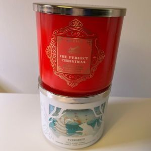 TWO Bath & Body Works 3 wick Christmas Candles